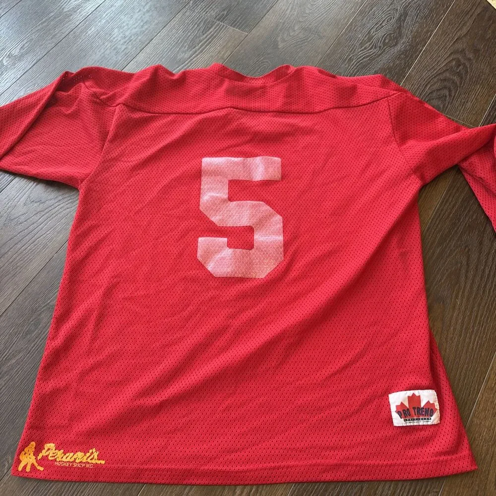 Vintage Pro-Trend Hockey Jersey; Men’s Sz XL; Red; Retro Hockey #5; Perani’s